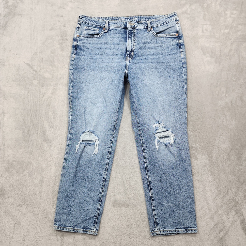 Old Navy Jeans Womens 18 Blue High Rise OG Straight Distressed Stretch Denim